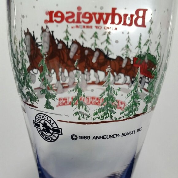 Budweiser 1989 Clydesdales Holiday Pilsner Beer Glass Horse Hitch and Wagon - Picture 7 of 10